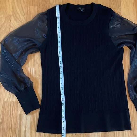 Talbots Woven Sheer Sleeve Black Crewneck Pullover Sweater Size Large - Picture 11 of 12